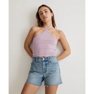Madewell Medium Supima Rib Halter Tank Top in Vibrant Lilac Fitted Cropped NWT